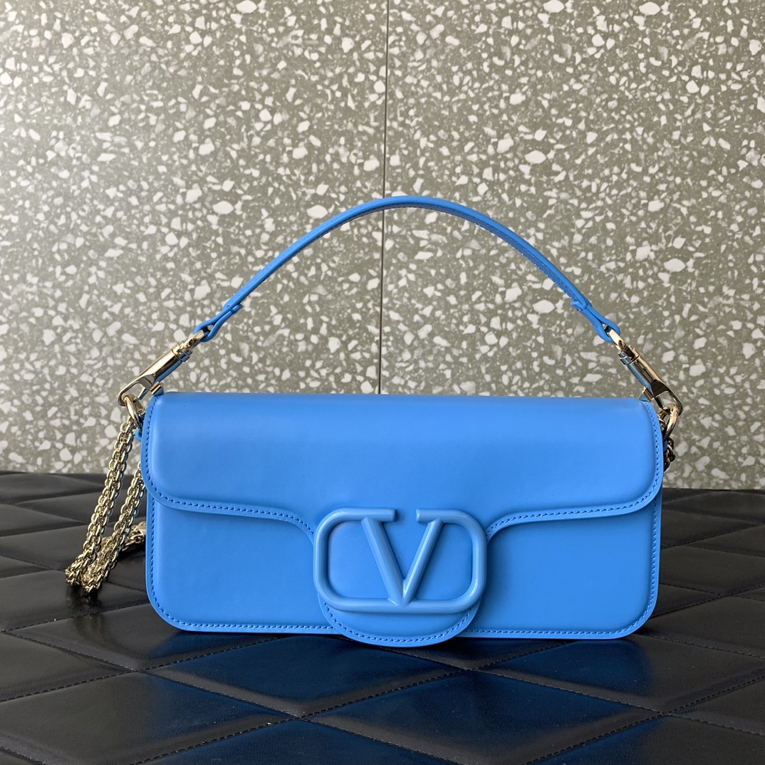 Valentino Garavani Loco Small Shoulder Bag in Blue Calfskin Leather